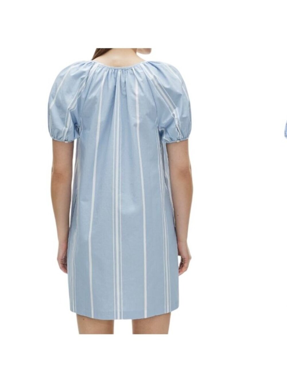 NWT Flawed J.Crew Puff-Sleeve Mini Dress XXS Blue Striped Cotton Popover Poplin - Picture 2 of 14